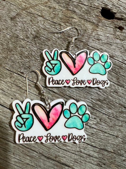 Peace Love Dogs Resin Earrings