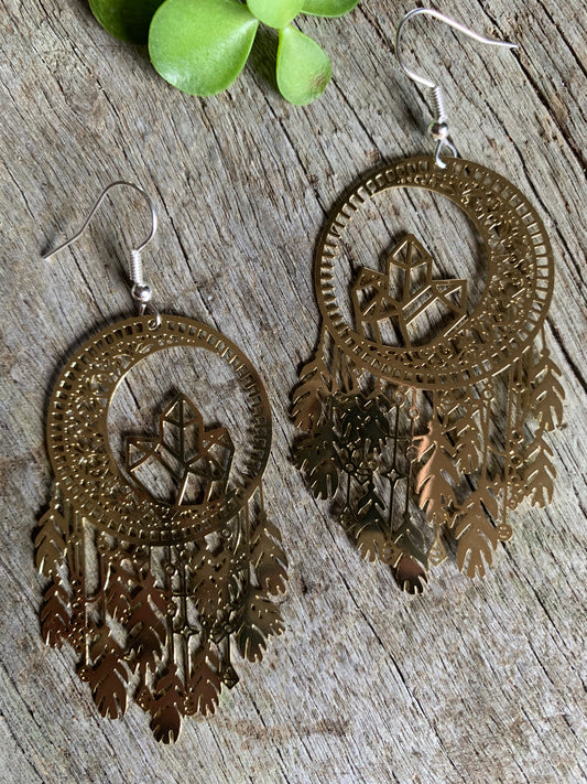 Shiny Gold Dream Catcher Crystal Filigree