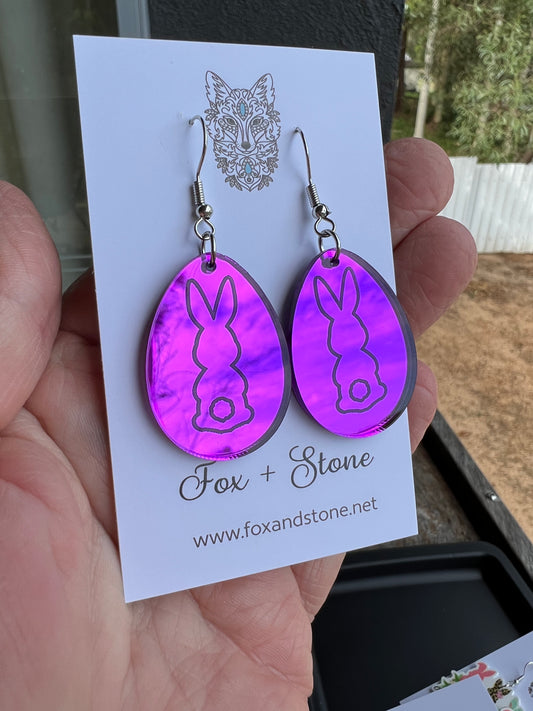 Purple Mirror Bunny Easter Earrings