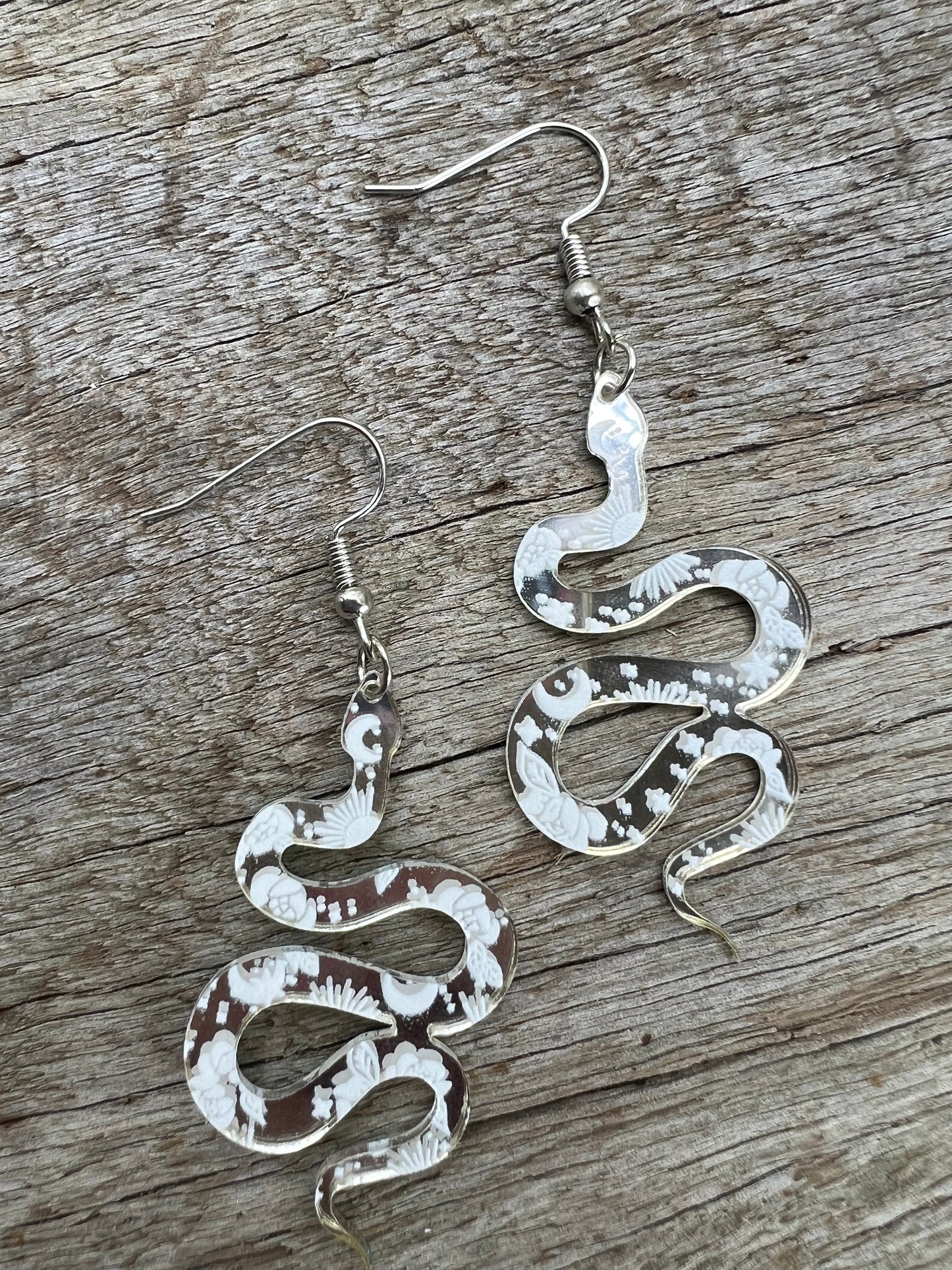 Mirror Silver Snake Earrings