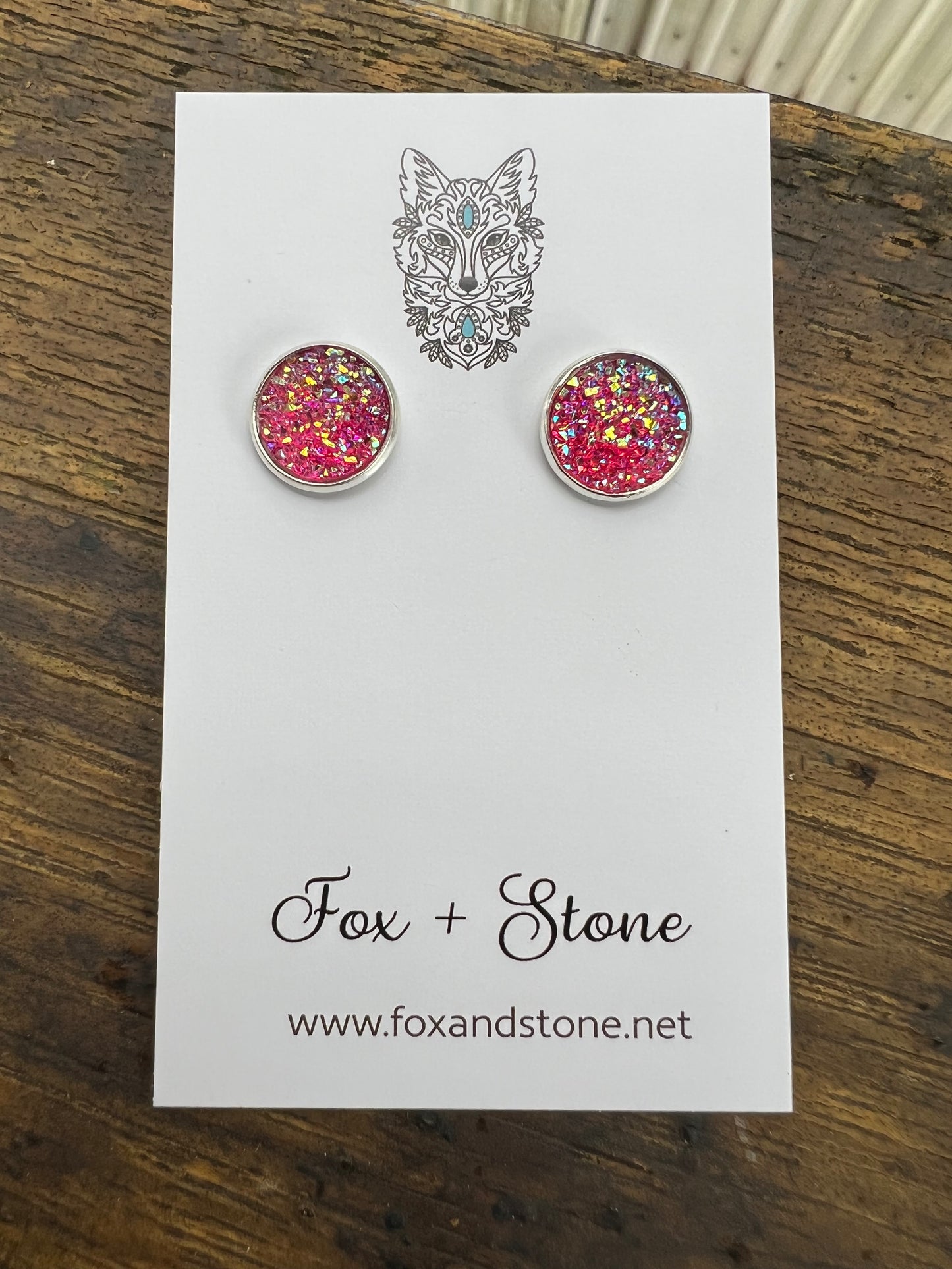 Raspberry Druzy Stud Earrings