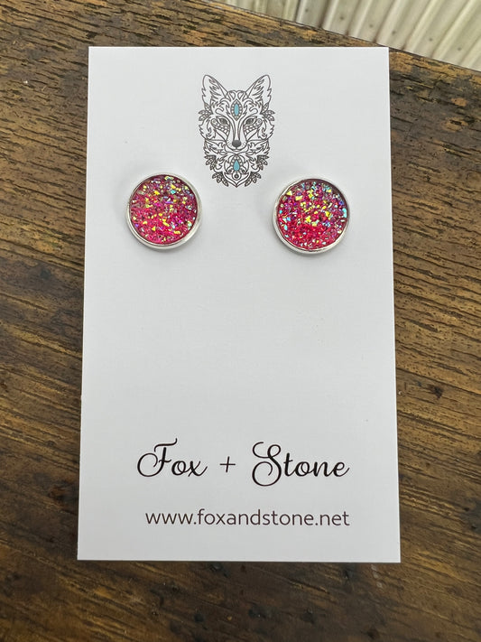 Raspberry Druzy Stud Earrings