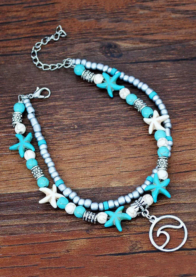 Waves Turquoise Bead Layered Anklet