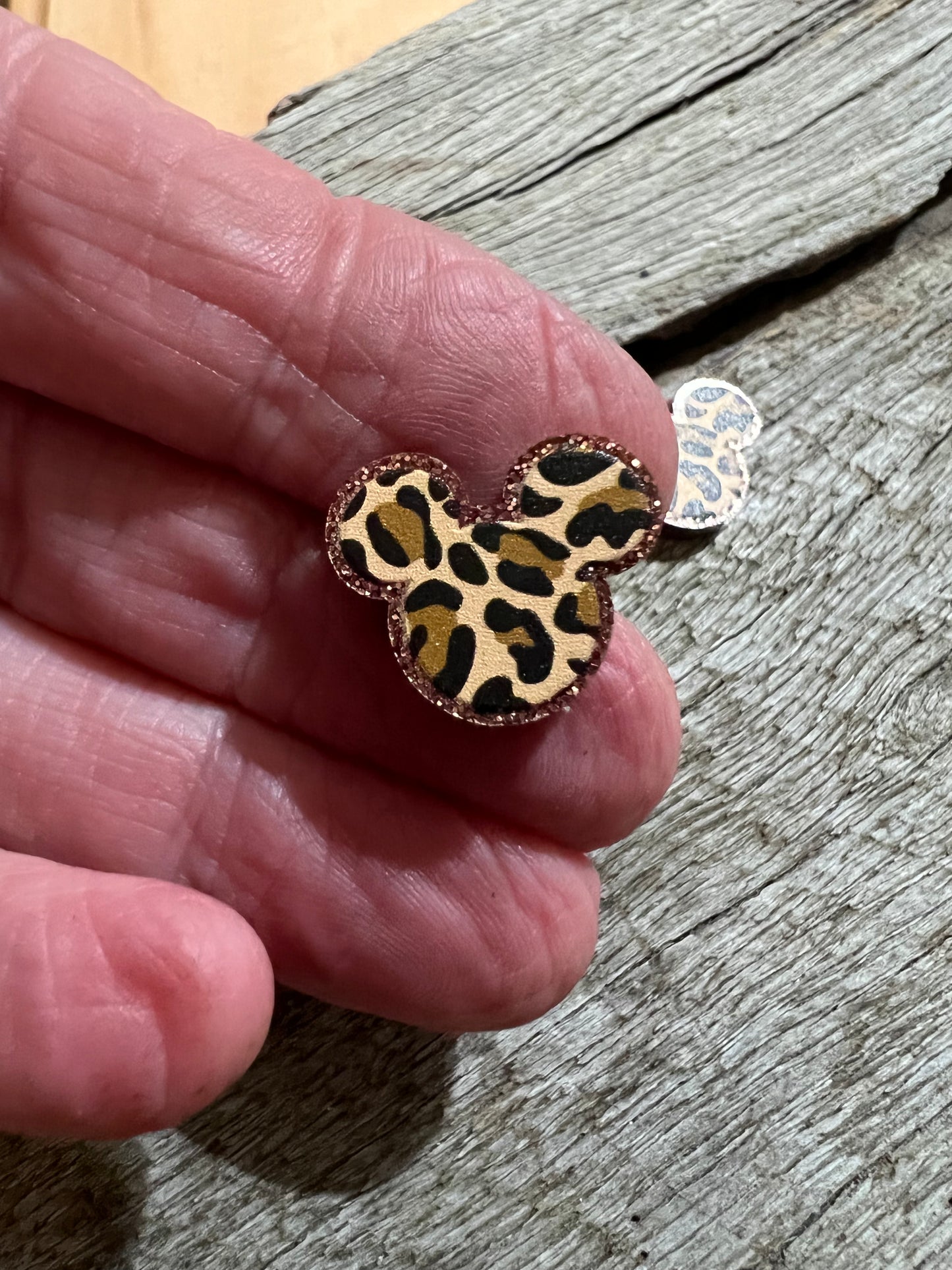 Mini Glitter Leopard Mouse Stud Earrings