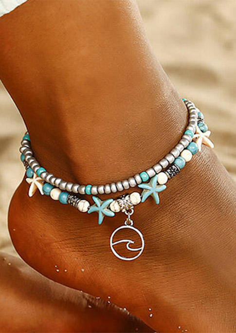Waves Turquoise Bead Layered Anklet