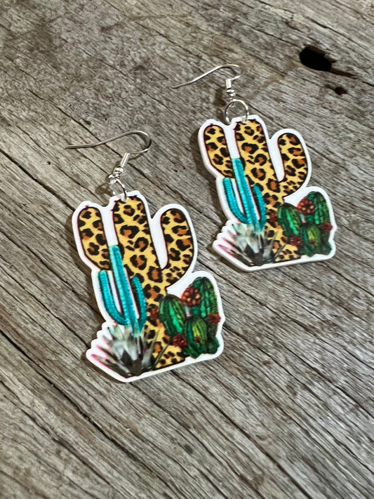 Cactus Leopard Garden Resin Earrings