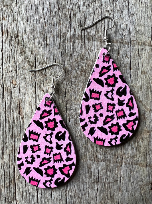 Passion Pink Print Wood Earrings