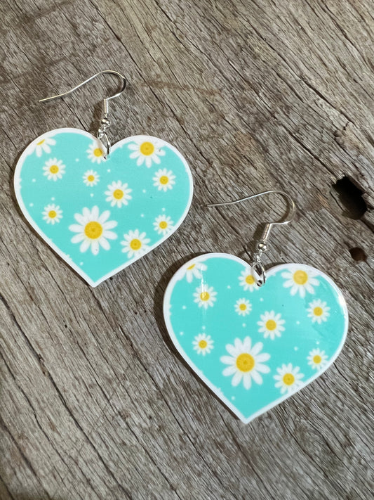 Daisy Hearts Resin Earrings