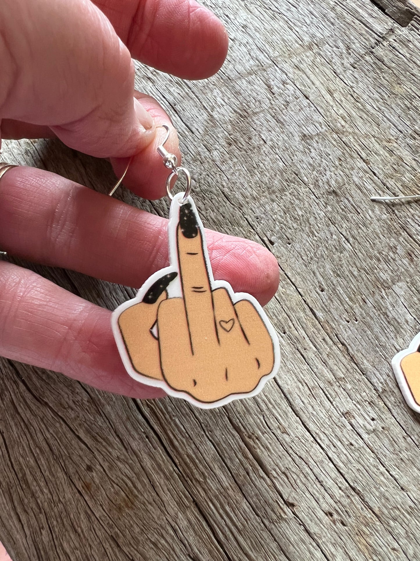 Black Polish Flip The Bird Earrings
