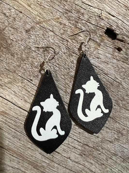 Black White Cat Vegan Earrings