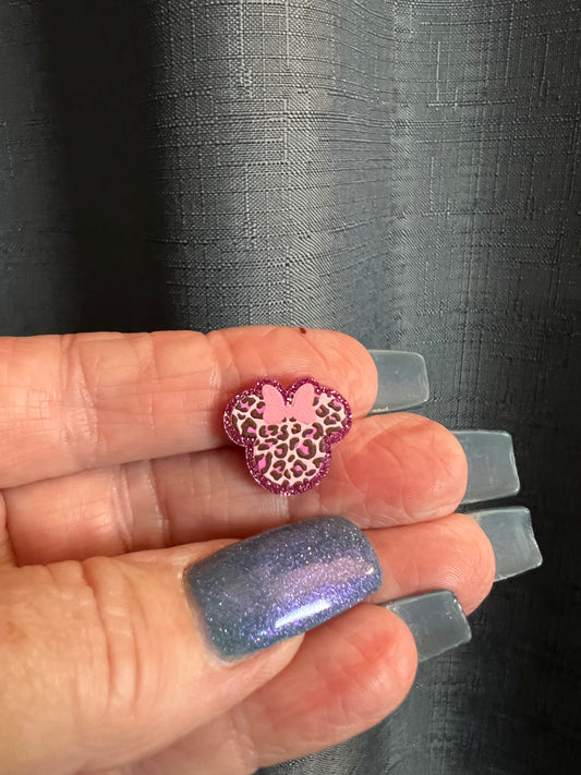Glitter Pink Leopard Mouse Stud Earrings