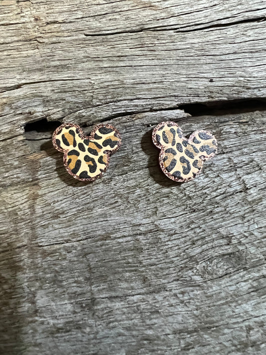 Mini Glitter Leopard Mouse Stud Earrings
