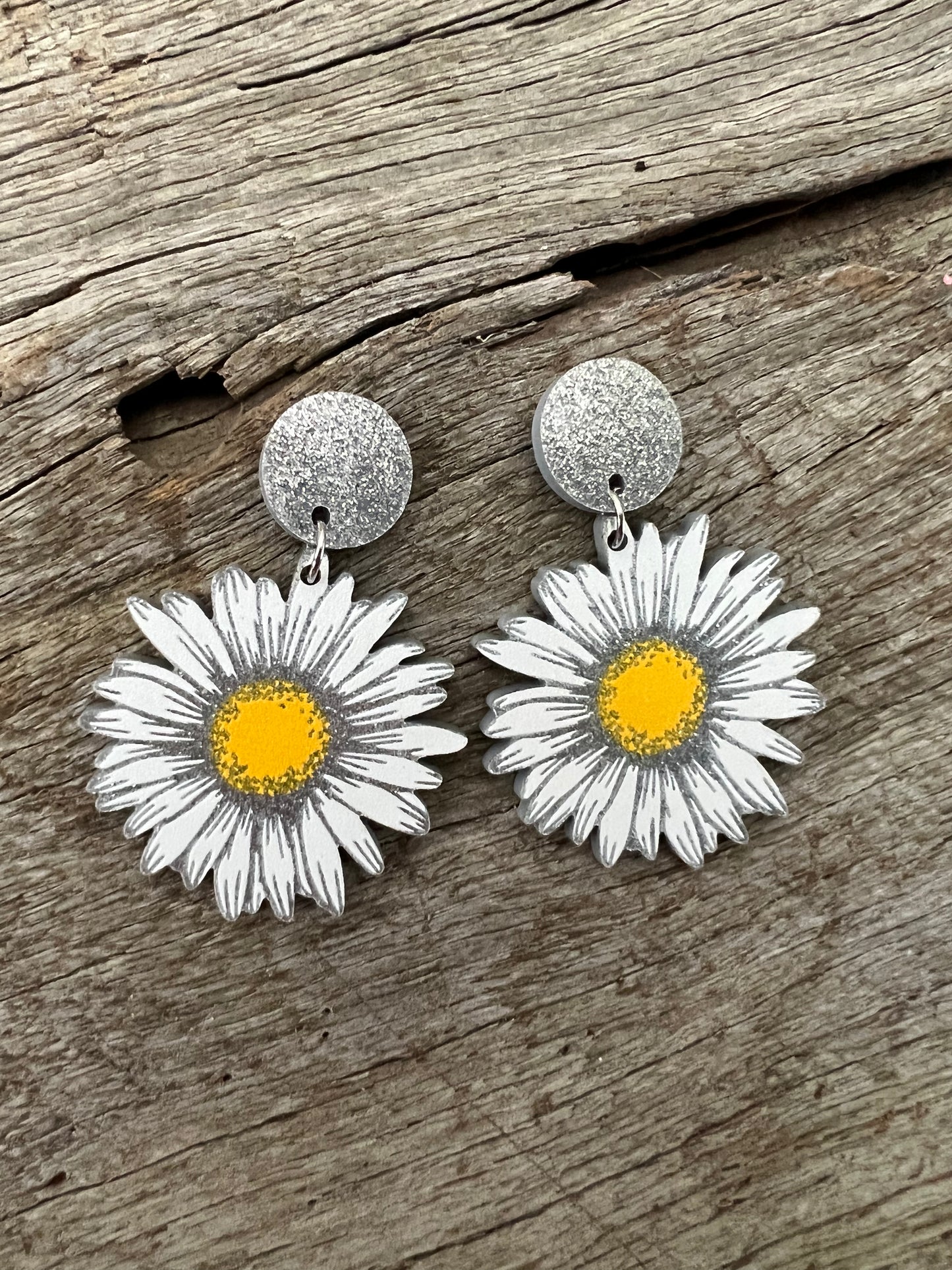 Silver Glitter Flower Earrings