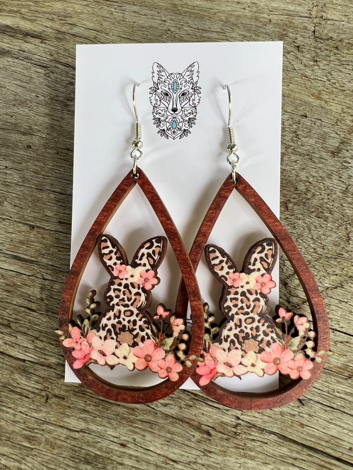 Easter Bunny Natural Wood Earrings