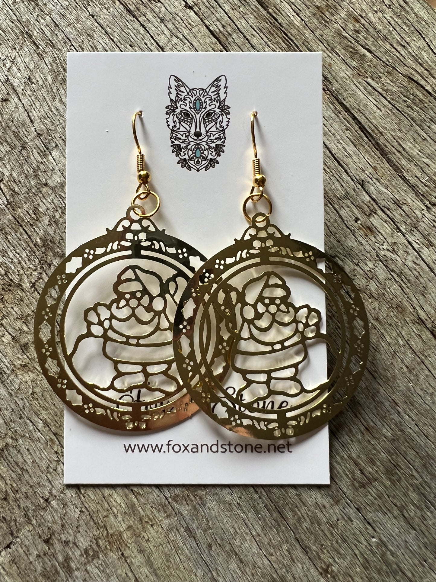 Shiny Gold Christmas Santa Filigree Earrings