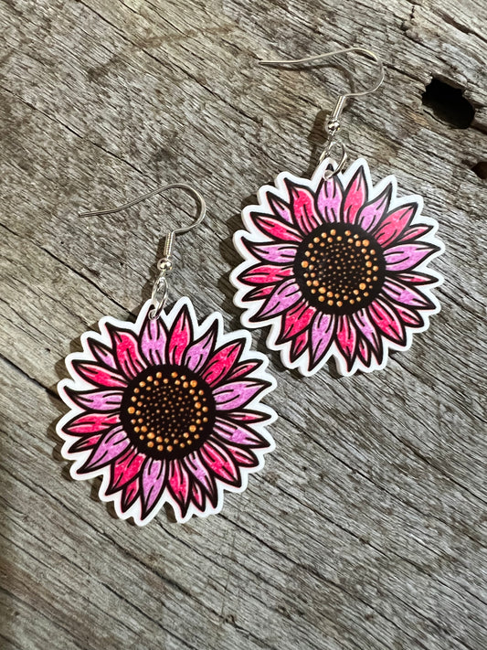 Purple Harmony Sunflower Earrings