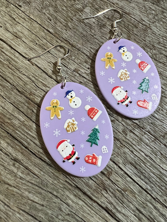 Christmas Scene Purple Earrings