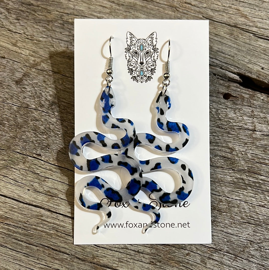 Blue Print Snake Earrings
