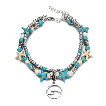 Waves Turquoise Bead Layered Anklet