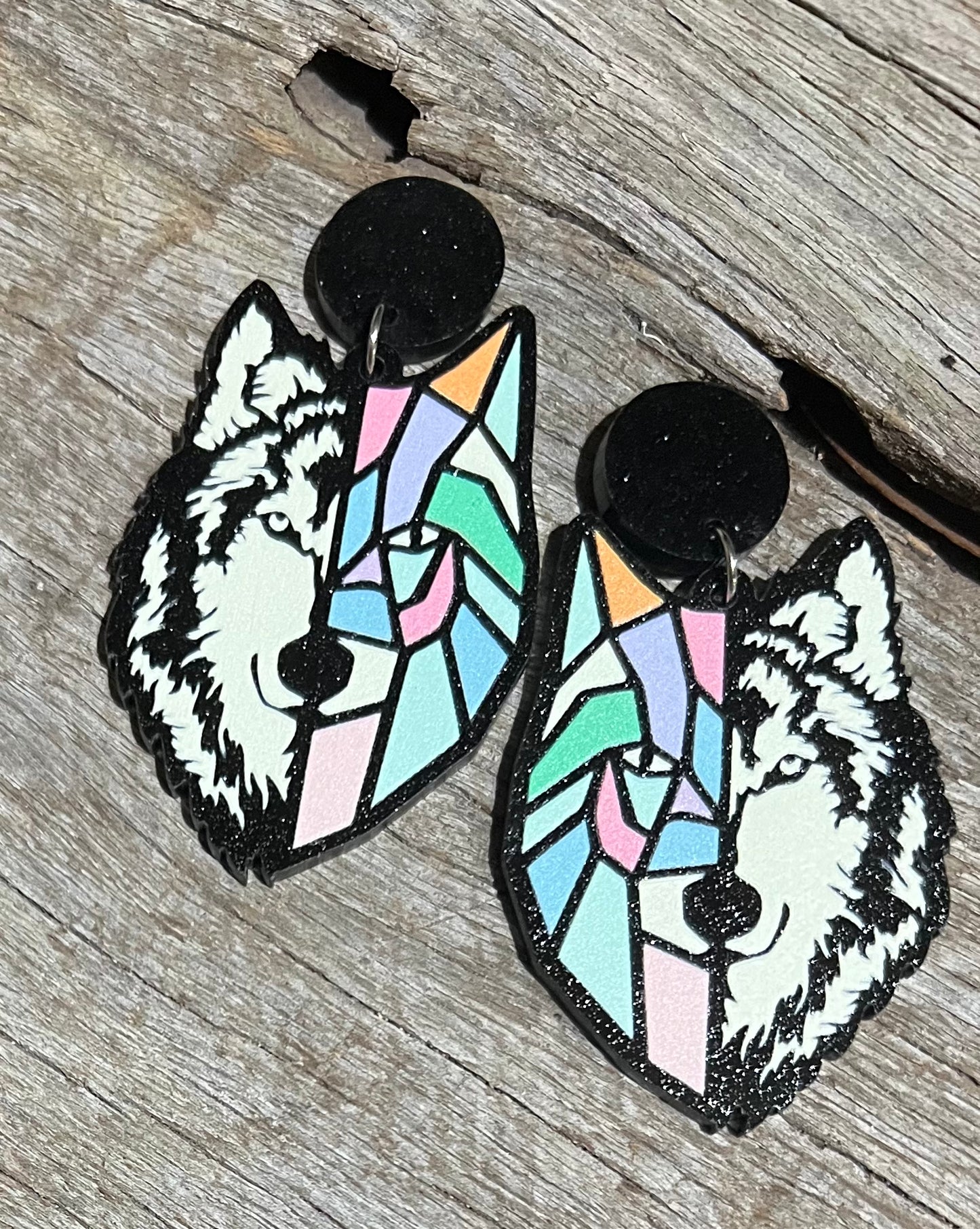 Kaleidoscope Wolf Earrings
