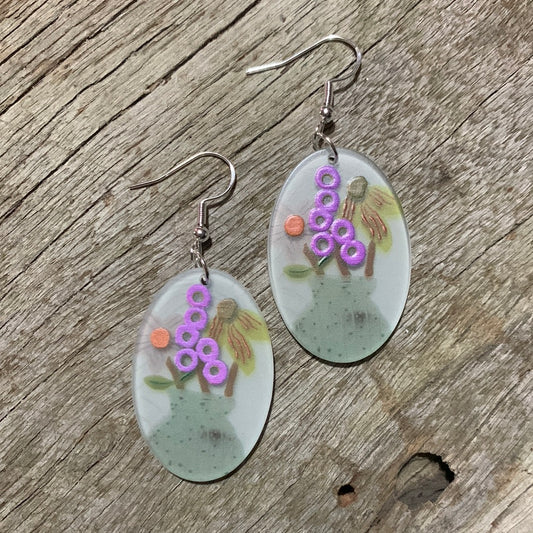 Purple Flower Vase Earrings