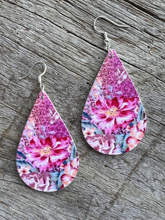 Pretty in Pink Wood Earrings
