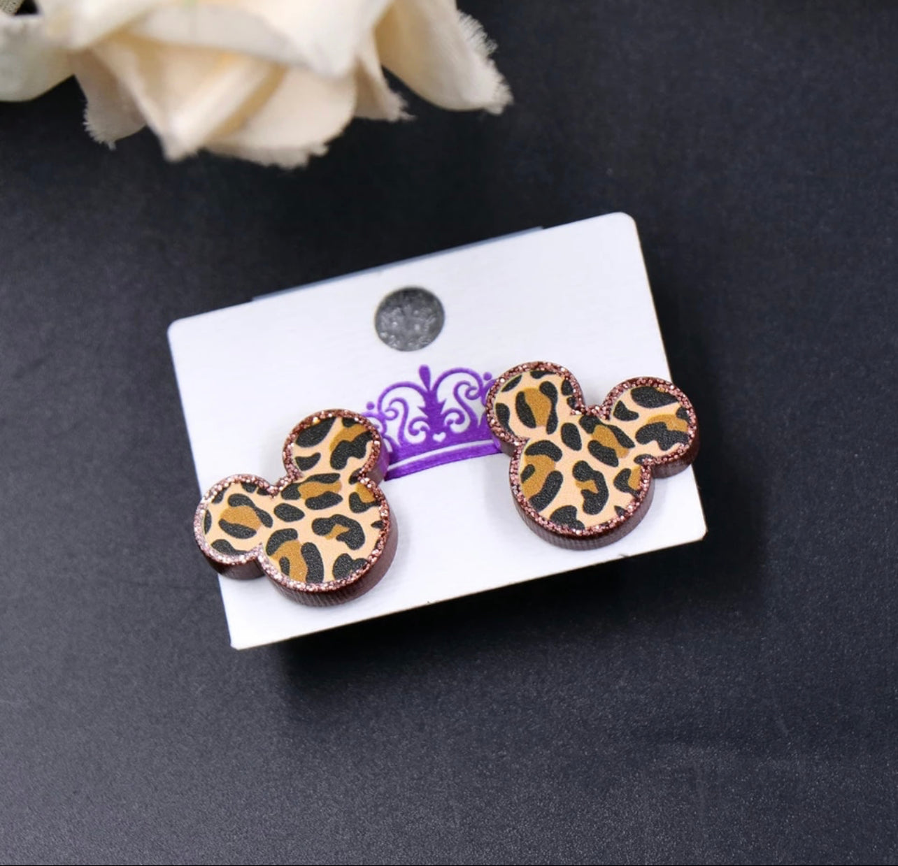 Mini Glitter Leopard Mouse Stud Earrings