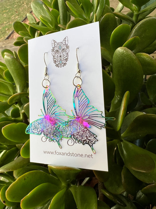 Iridescent Butterflies Filigree Earrings