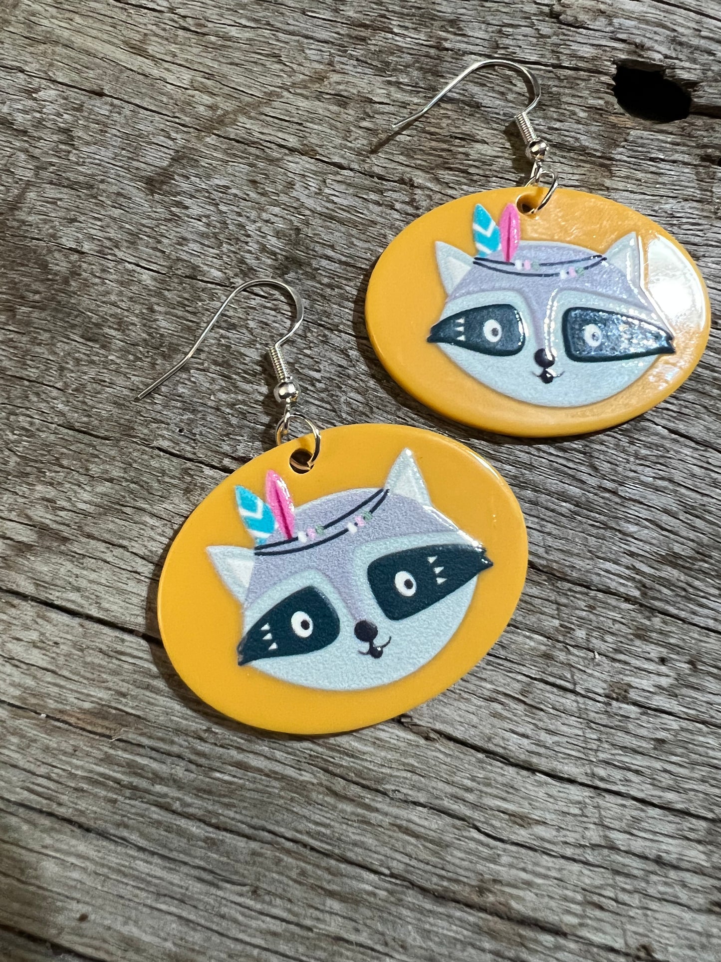 Boho Racoon Feather Earrings