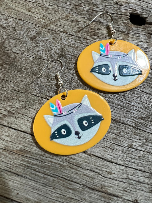 Boho Racoon Feather Earrings