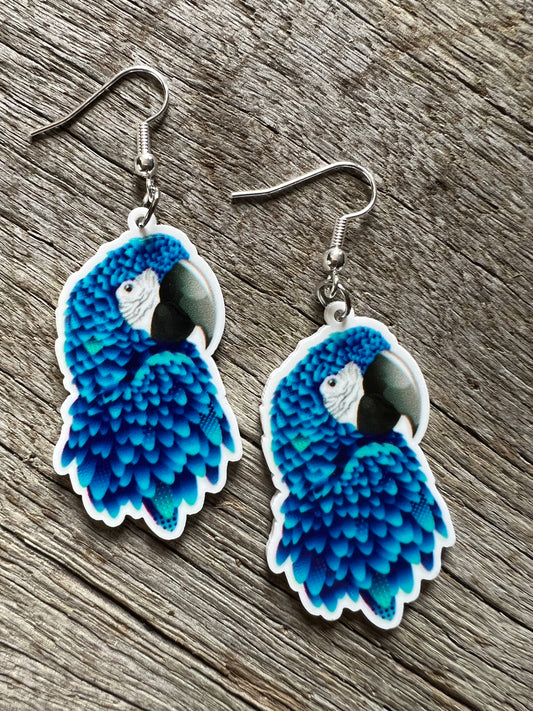 Stunning Blue Parrot Bird Earrings
