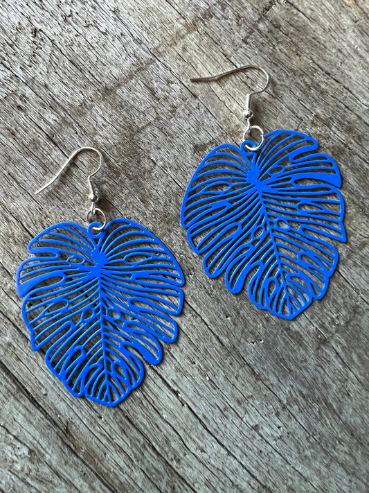 Blue Large Monstera Leaf Filigree