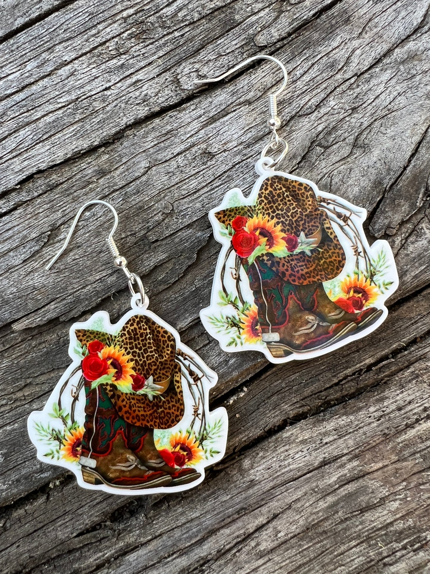 Cowgirl Leopard Hat Boots Earrings