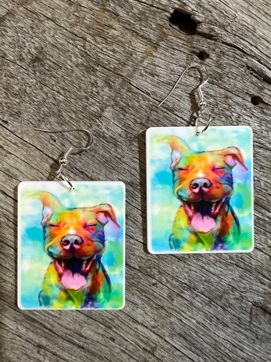 Happy Happy Staffy Dog Earrings