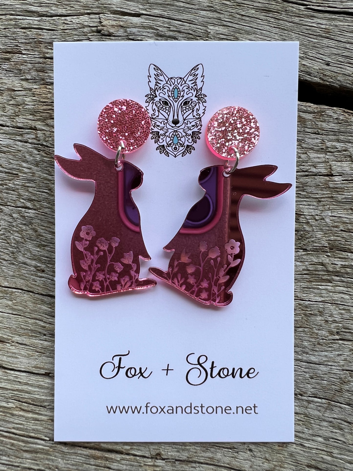 Pink Mirror Easter Bunny Earrings
