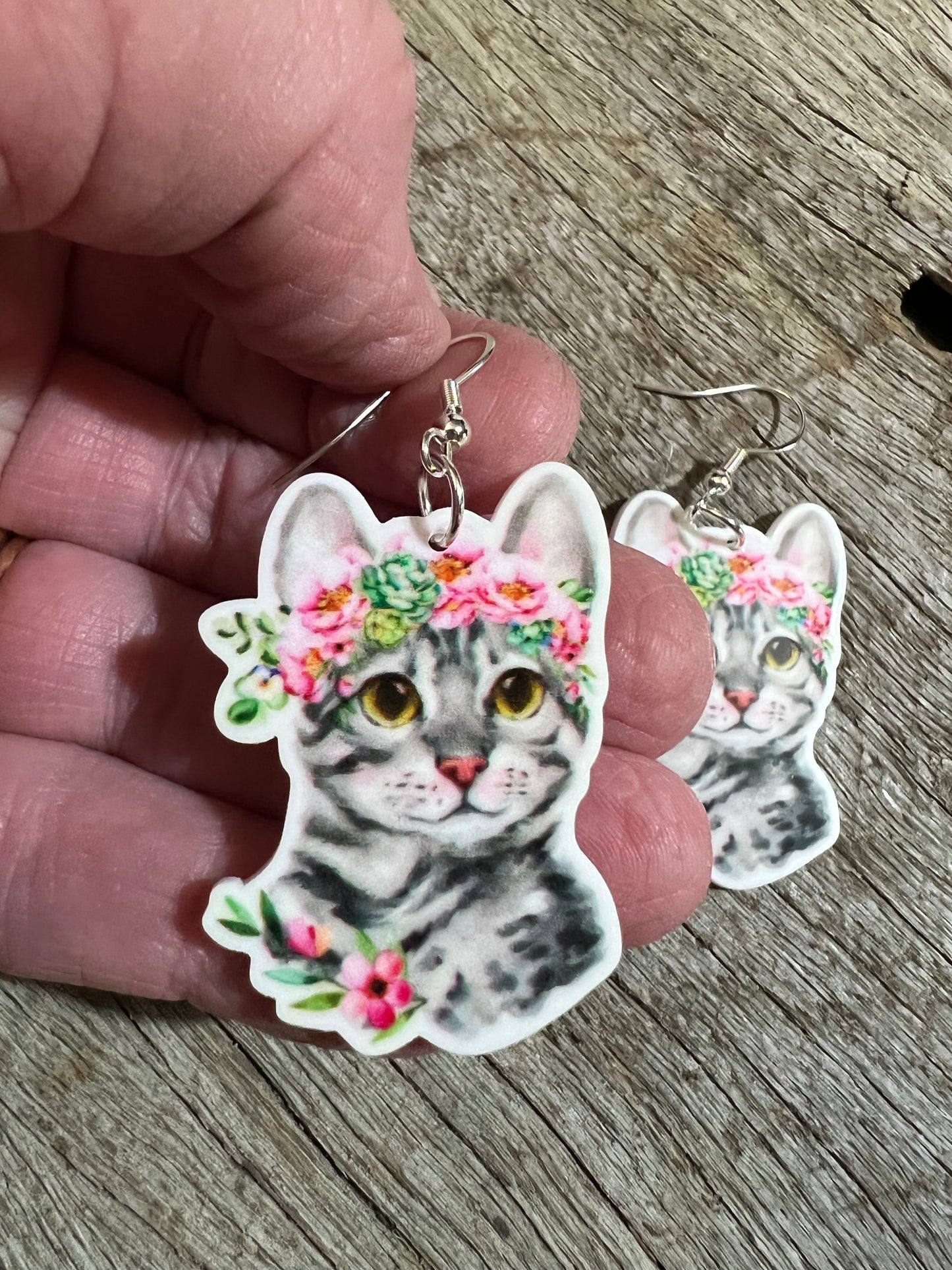 Pretty Floral Kitty Resin Earrings