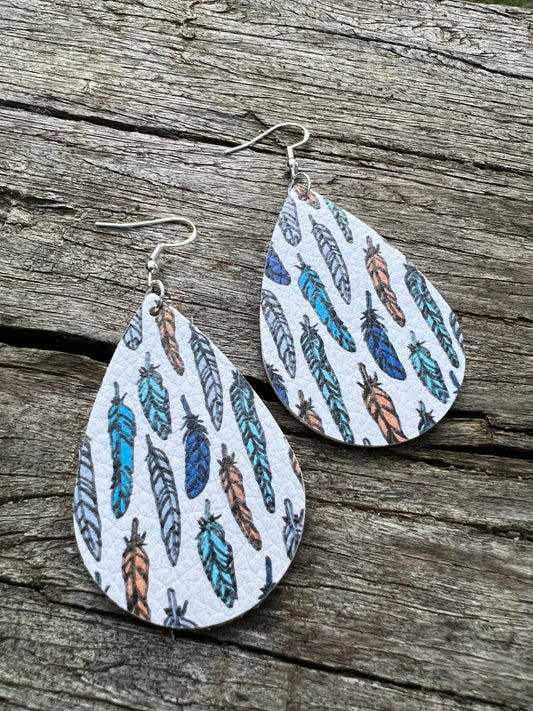 Boho Feather Faux Leather Earrings