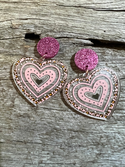 Pink Heart Glitter Stud Earrings