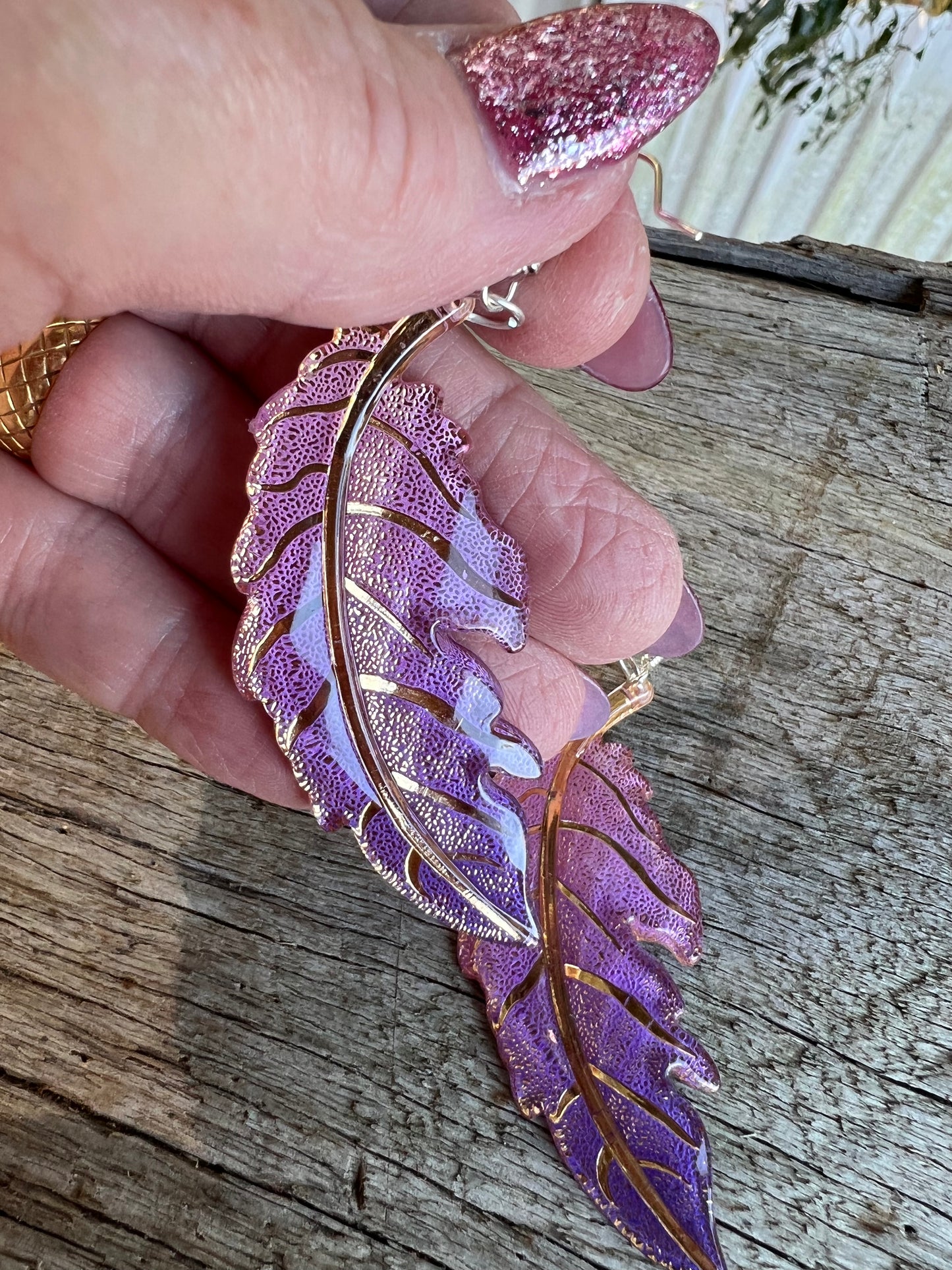 Purple Ombre Leaf Earrings
