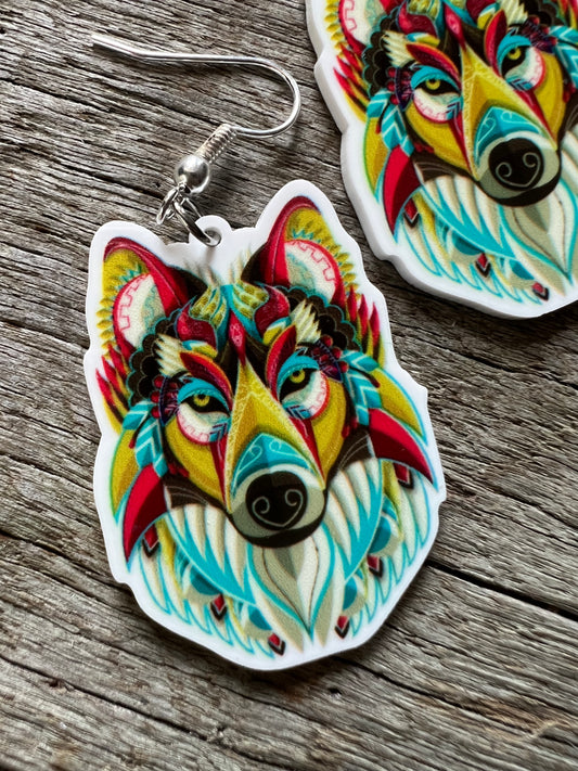 Beautiful Wolf Resin Earrings