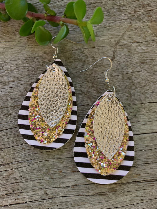 Faux Leather Triple Layered Earrings
