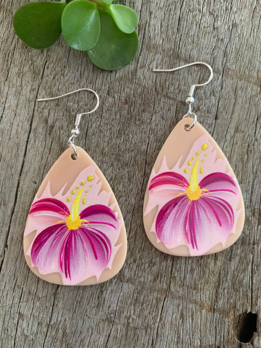Pink Hibiscus Earrings