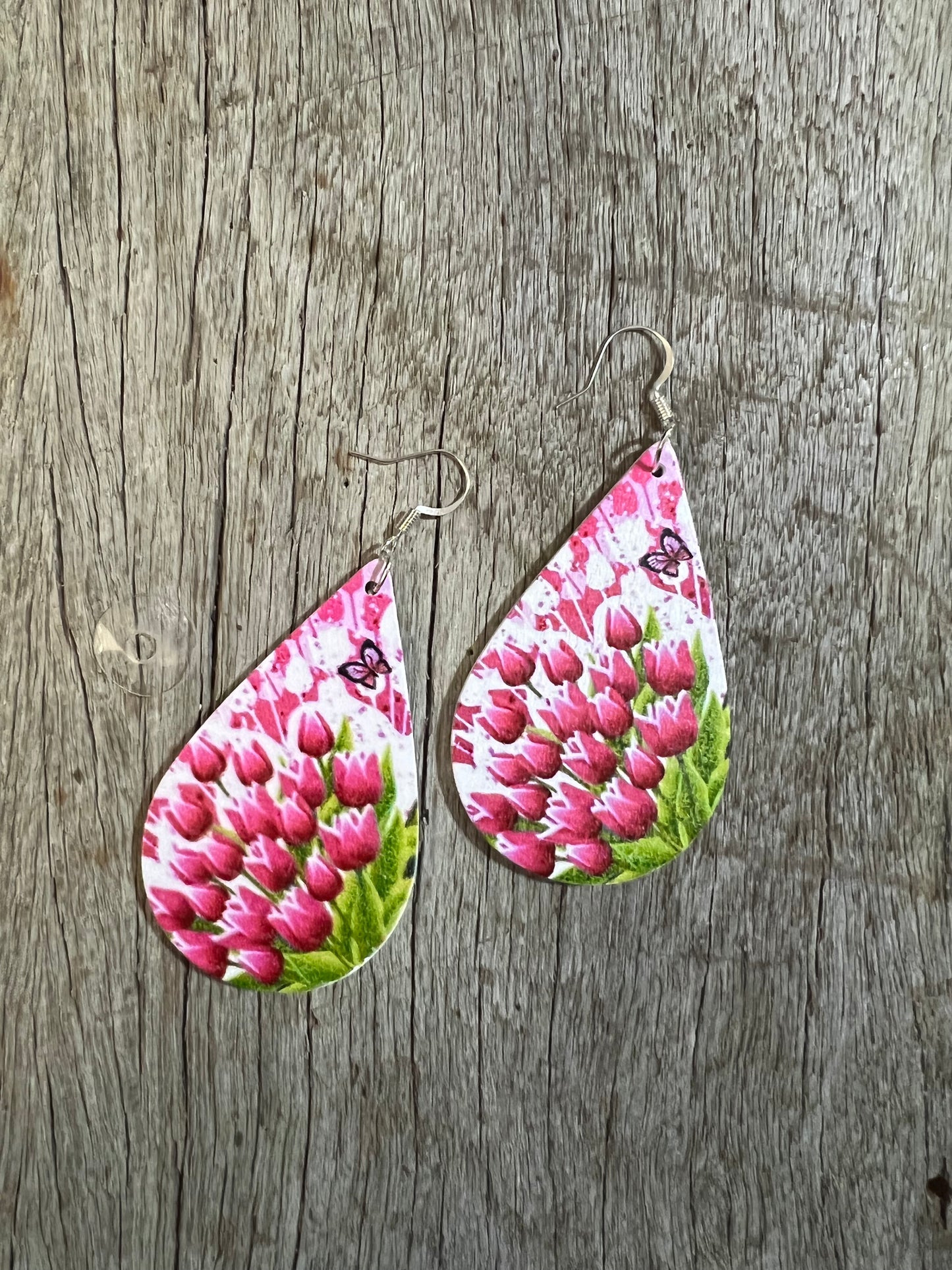 Tulips Print Wood Earrings