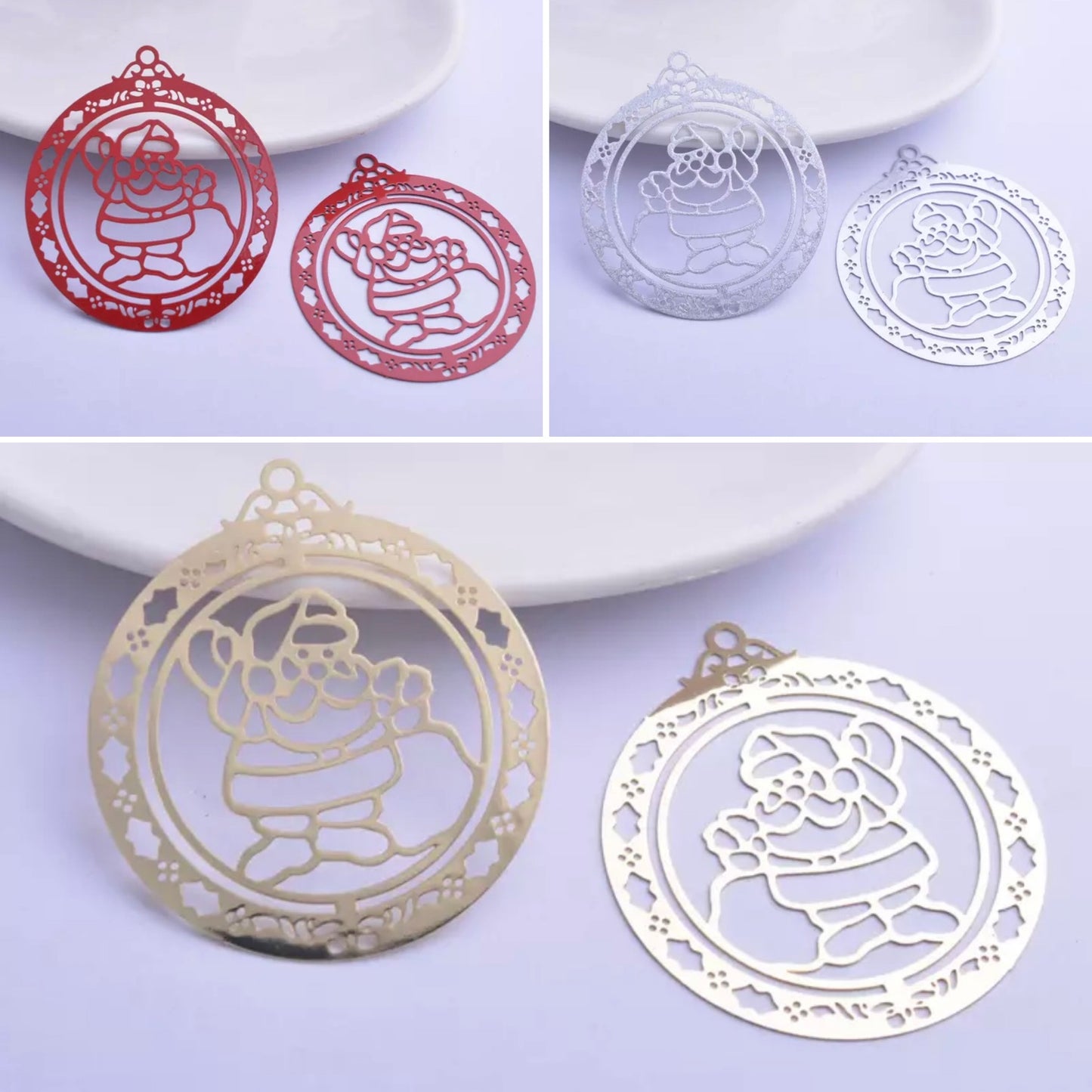 Shiny Gold Christmas Santa Filigree Earrings