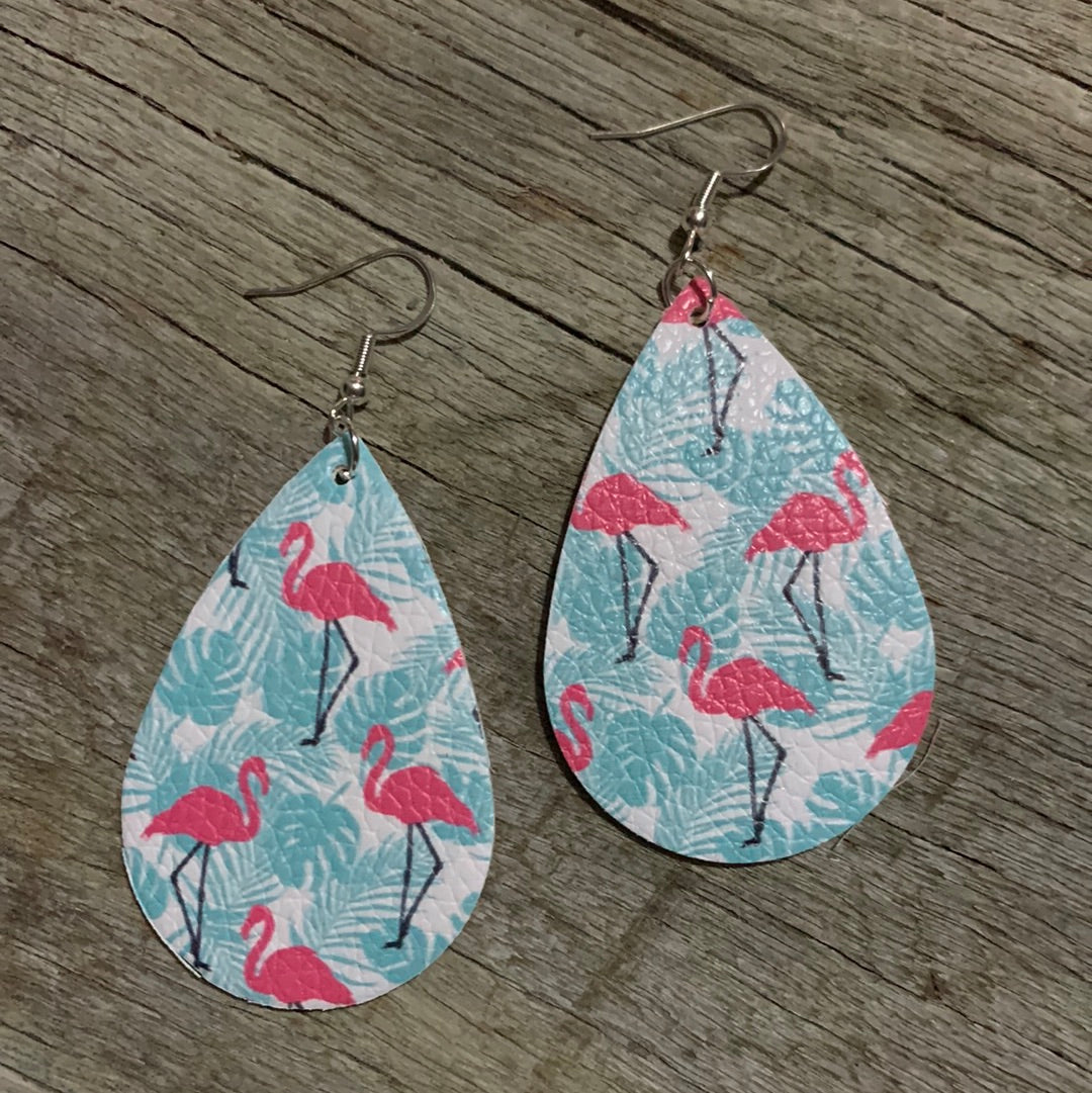 Pastel Flamingo Faux Leather Earrings
