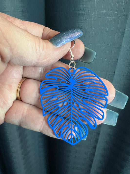 Blue Large Monstera Leaf Filigree