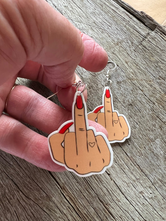 Red Polish Flip The Bird Earrings
