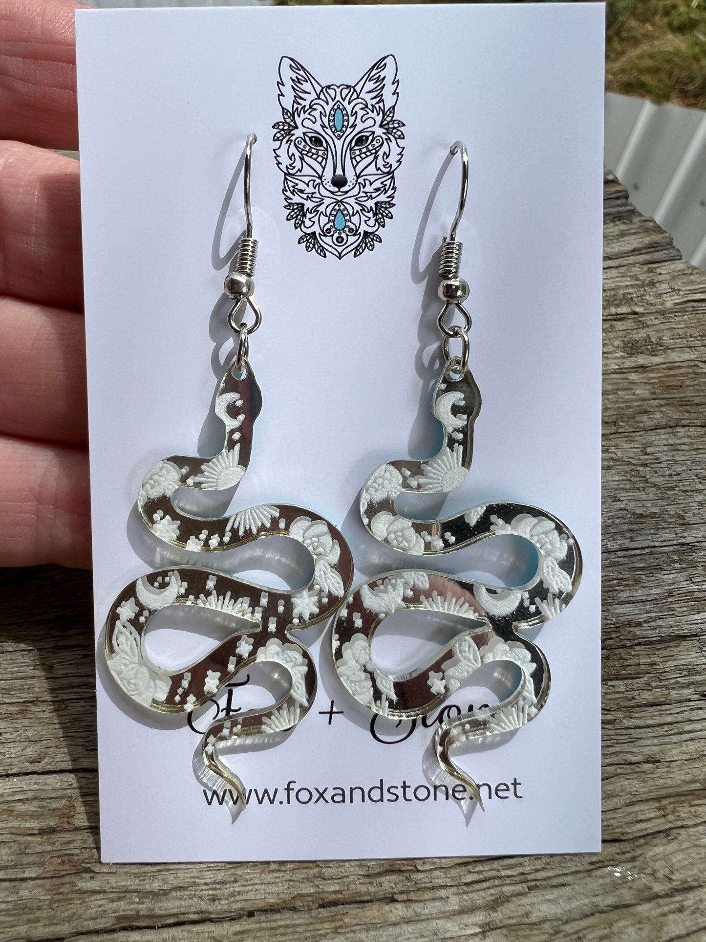 Mirror Silver Snake Earrings