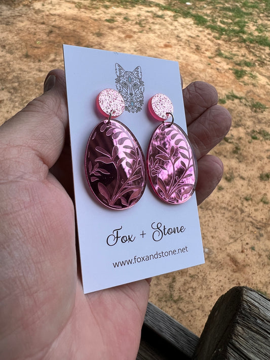 Pink Mirror Easter Egg Earrings