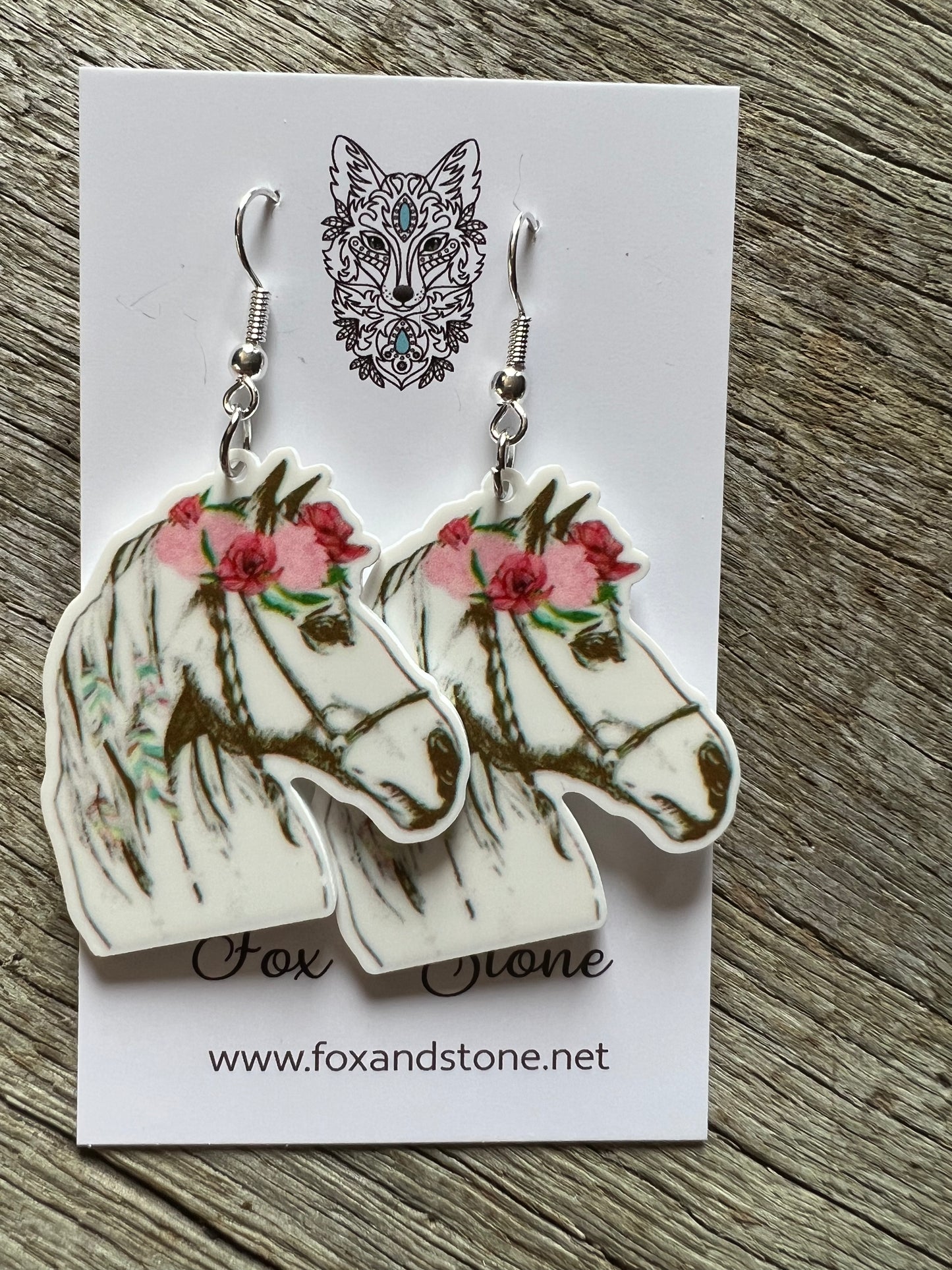 Pretty White Horse Earrings